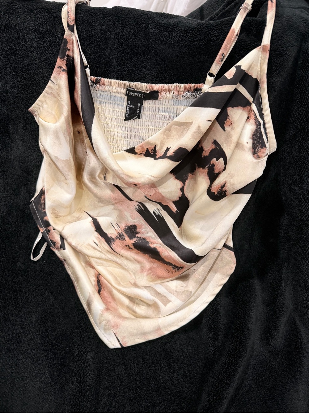 Forever 21 Cream, Blush & Black Abstract Cowl Neck Camisole